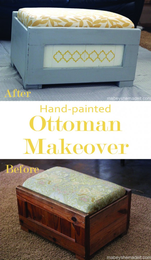 Hand-painted Ottoman Makeover | Mabey She Made It #furniture #ottoman #makeover