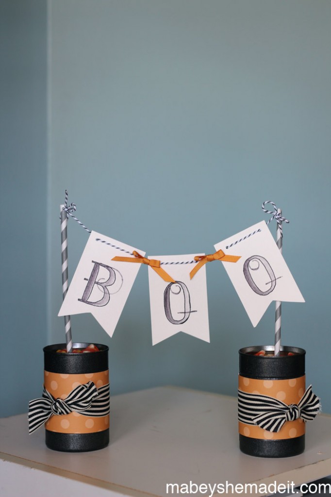 Boo Pennant Cans | Mabey She Made It | #halloween #pennants #watercoloring #party