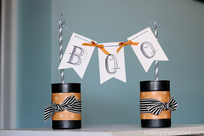 Boo Pennant Cans | Mabey She Made It | #halloween #pennants #watercoloring #party