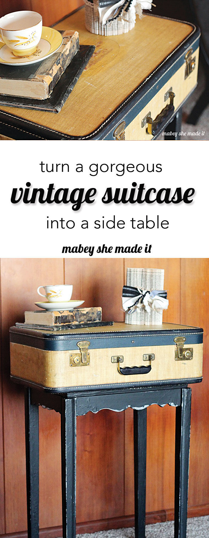 Vintage Suitcase Table Makeover Mabey She Made It