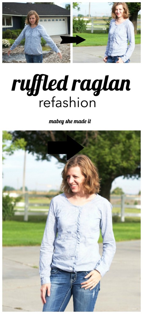 Turn a peasant type raglan into a fitted shirt with this clothing refashion. Ruffled Raglan Refashion by Mabey She Made It