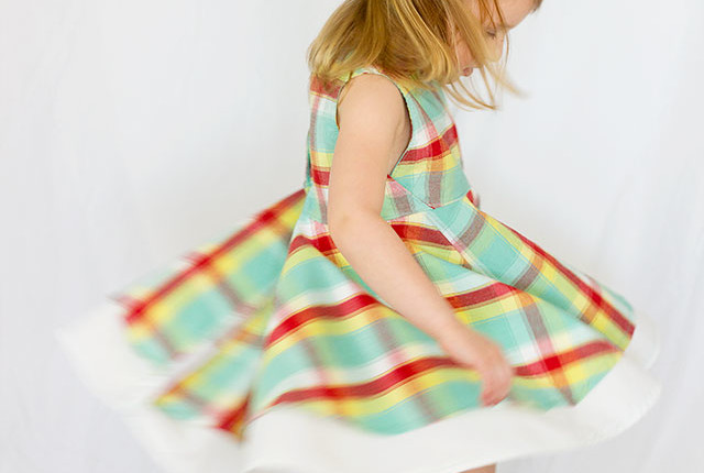 The Georgia Twirl dress is a simple, cute style with full circle skirt for maximum twirl factor. Pattern review by Mabey She Made It