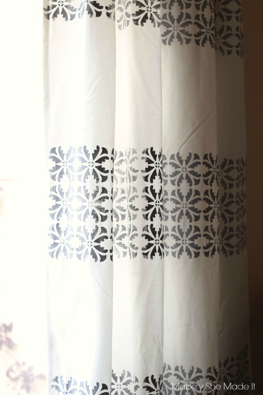 DIY Stenciled Curtains | Mabey She Made It | #curtains #stencil #homedecor #royaldesignstudio