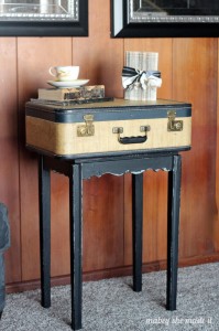 Vintage Suitcase Table Makeover | Mabey She Made It | #furniture #homedecor #suitcasetable