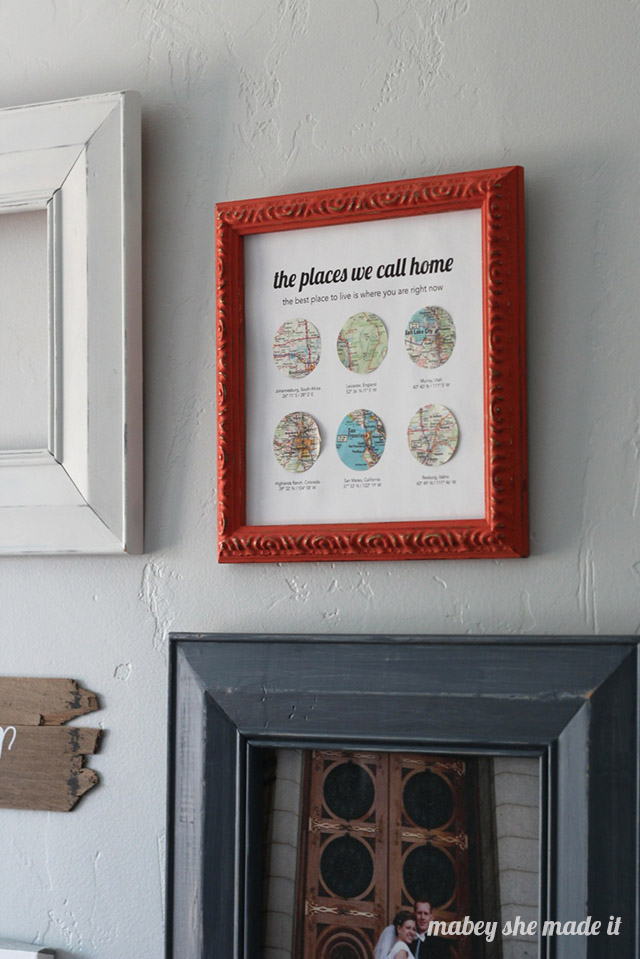 Oh, the places you've lived! Make a meaningful wall hanging with all the places you've lived. It's really simple, and there's a free template too.